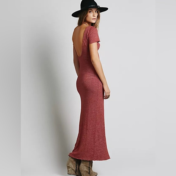 Free People Full Moon Maxi XS Low Back Cotton Red/ Orange Maxi Dress - Picture 2 of 7